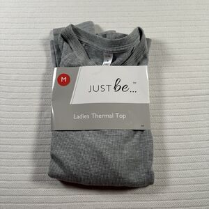 Just Be Ladies Thermal Top Women’s Medium Gray Waffle Knit Long Sleeve Shirt